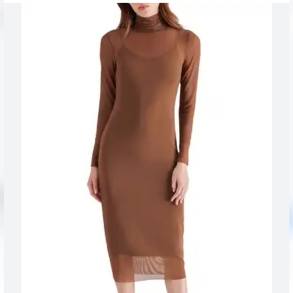 NOISY MAY Ribbed Longsleeve Mock Neck Stretch Midi Dress Tie Front.Blue. S NWT - Picture 16 of 16